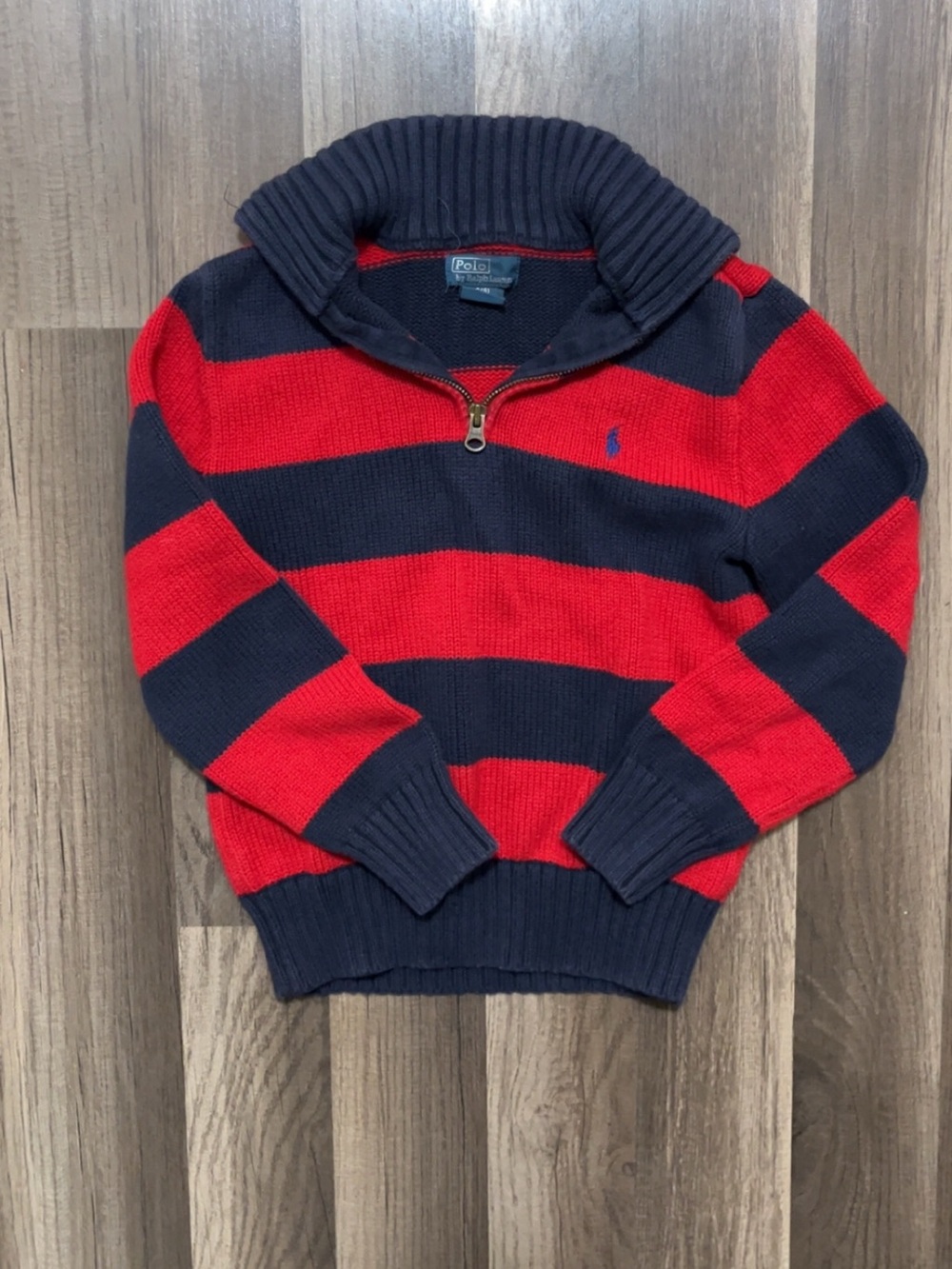 POLO RALPH LAUREN Half-Zip Sweater Kids Boys S 8 Red & Navy Striped